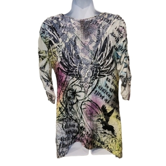 S12 Crystal Embellished Graphic Print Top - Picture 5 of 8